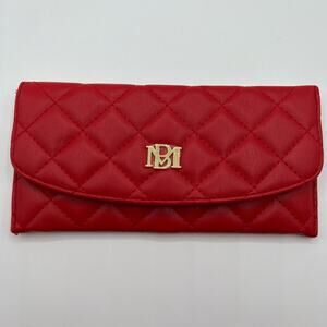 Badgley Mischka Womens Vegan Leather Long Card Holder Wallet Red Quilted NWT
